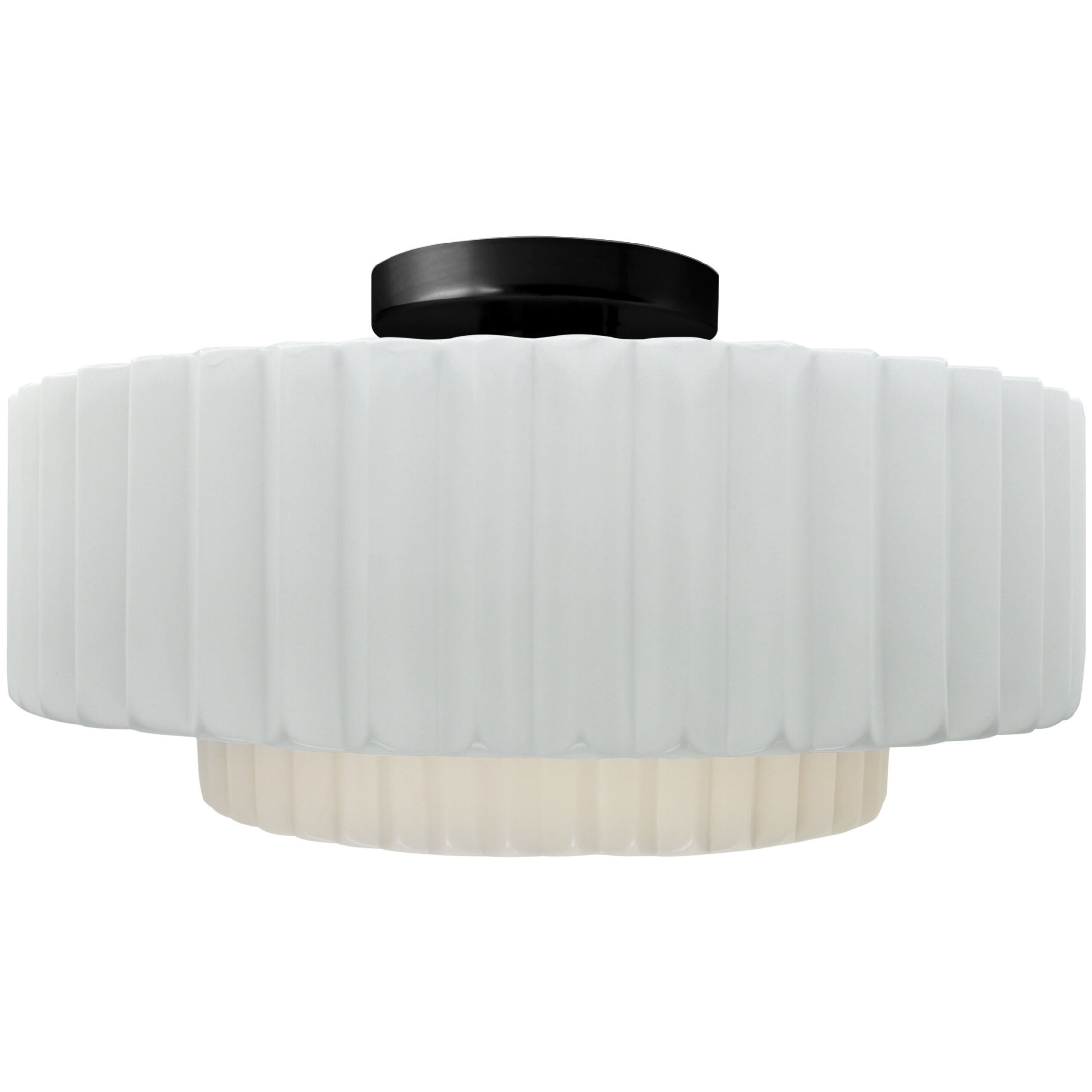 Radiance Collection - Pleated Tier 1 Light 14.5 inch Gloss White and Matte Black Semi-Flush Ceiling Light in Replaceable Bulb, Gloss White (outside and inside of fixture), 14.5W x 7.25H, Form+Finish+Function