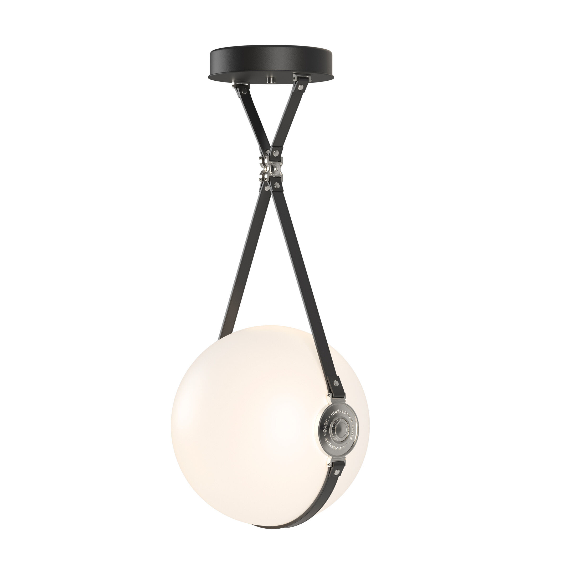 Derby LED 14.9 inch Black and Polished Nickel Pendant Ceiling Light in Leather Black/Hubbardton forge Branded Plate, Black/Polished Nickel, Large