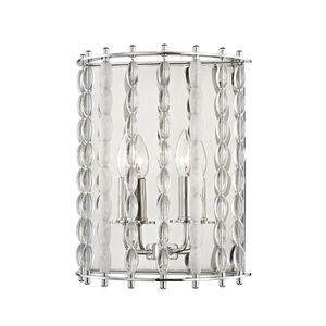 Whitestone 2 Light 11 inch Polished Nickel Wall Sconce Wall Light, Crystal Beads and Finials