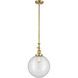 Franklin Restoration Beacon LED 12 inch Satin Gold Mini Pendant Ceiling Light in Clear, Franklin Restoration