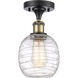 Ballston Belfast LED 6 inch Black Antique Brass Semi-Flush Mount Ceiling Light in Deco Swirl Glass