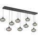 Coppa 9 Light Matte Black Linear Pendant Ceiling Light in Coppa Smoke, Multi-Port
