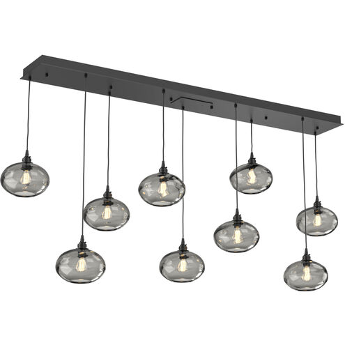 Coppa 9 Light Matte Black Linear Pendant Ceiling Light in Coppa Smoke, Multi-Port