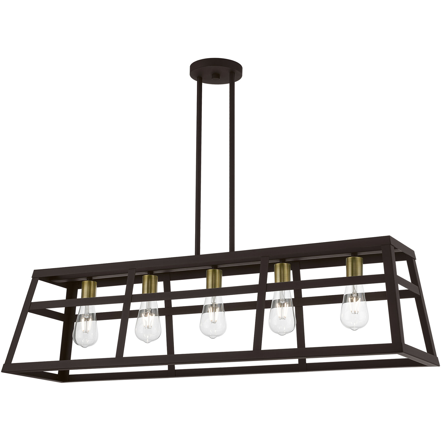 Schofield 5 Light 40 inch Bronze with Antique Brass Accents Linear Chandelier Ceiling Light