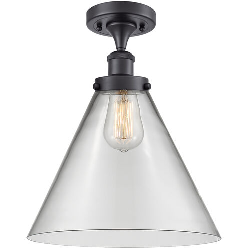 Ballston X-Large Cone LED 8 inch Matte Black Semi-Flush Mount Ceiling Light in Clear Glass