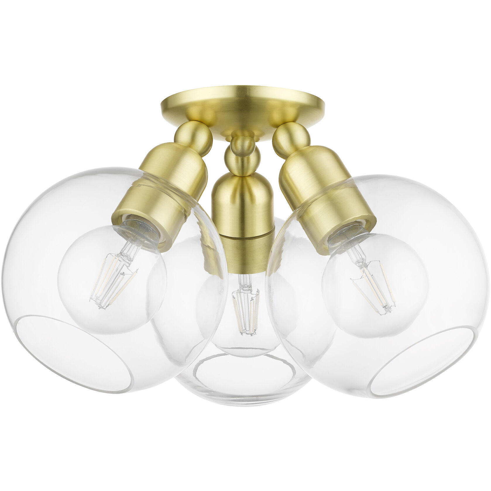 Livex Lighting 48978 12 Downtown 3 Light 16 inch Satin Brass Semi Flush Ceiling Light Sphere