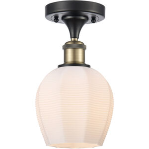 Ballston Norfolk LED 6 inch Black Antique Brass and Matte Black Semi-Flush Mount Ceiling Light in Matte White Glass