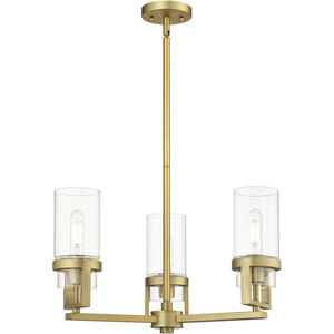 Utopia 3 Light 21.5 inch Brushed Brass Pendant Ceiling Light in Clear Glass