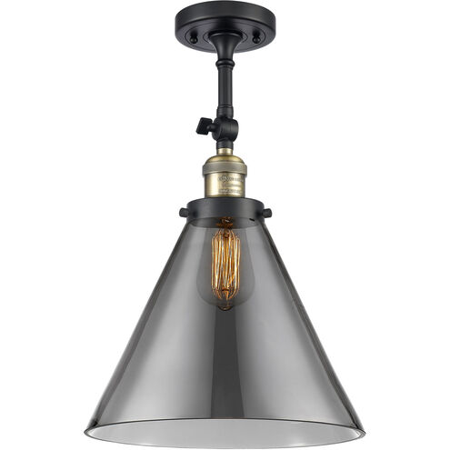 Franklin Restoration X-Large Cone LED 12 inch Black Antique Brass Semi-Flush Mount Ceiling Light in Plated Smoke Glass, Franklin Restoration