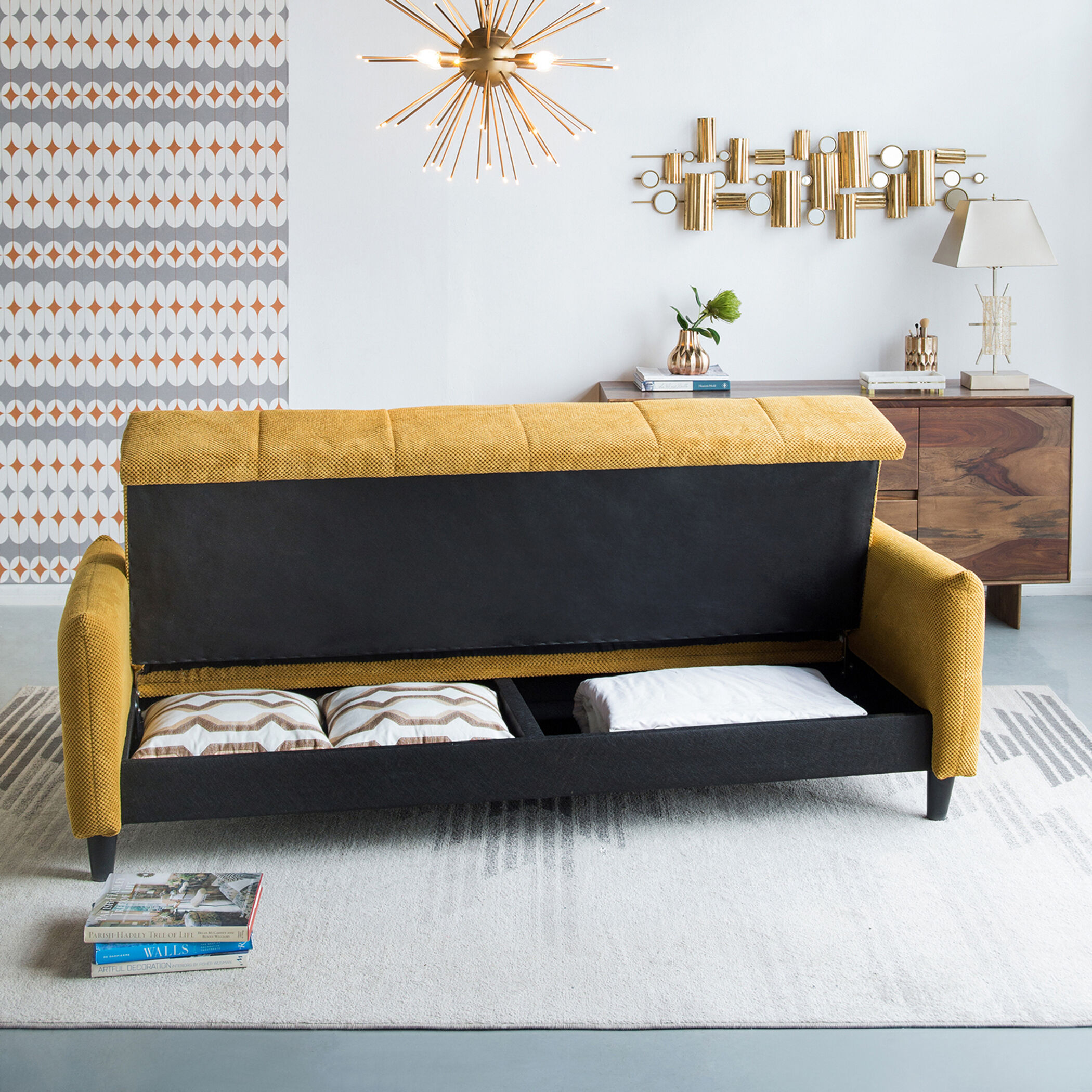 Large Biscuit Tufted Mustard Sofa