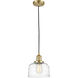 Franklin Restoration Bell 1 Light 8 inch Satin Gold Mini Pendant Ceiling Light in Incandescent, Clear Deco Swirl