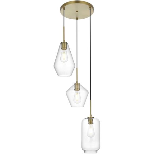 Gene 3 Light 17 inch Satin Gold Pendant Ceiling Light