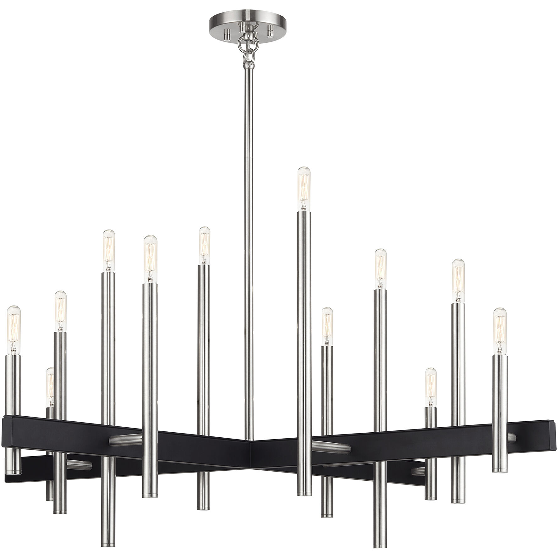 Denmark 12 Light Brushed Nickel with Black Accents Linear Chandelier Ceiling Light
