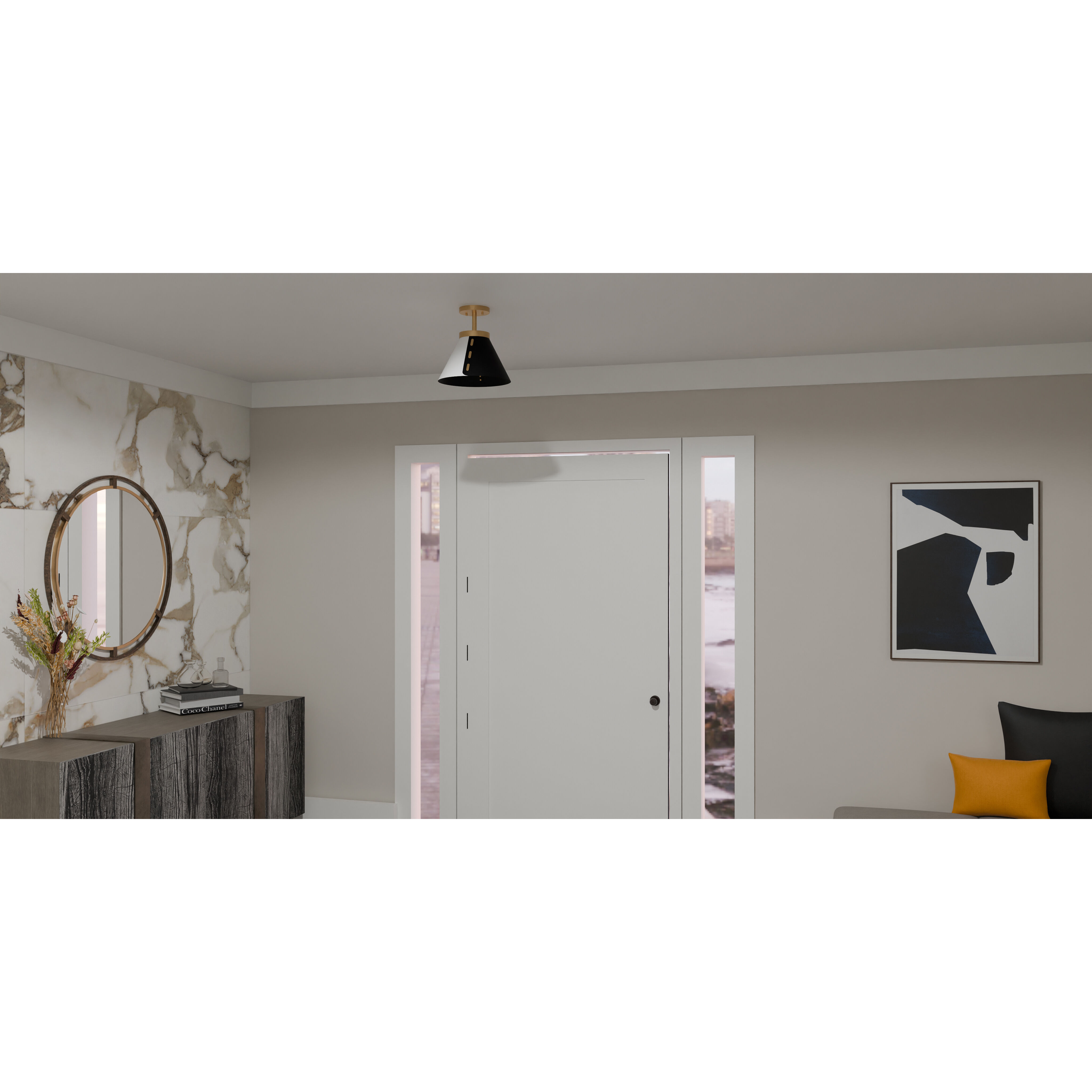 Trette 1 Light 12 inch Brushed Weathered Brass Semi-Flush Mount Ceiling Light, Small