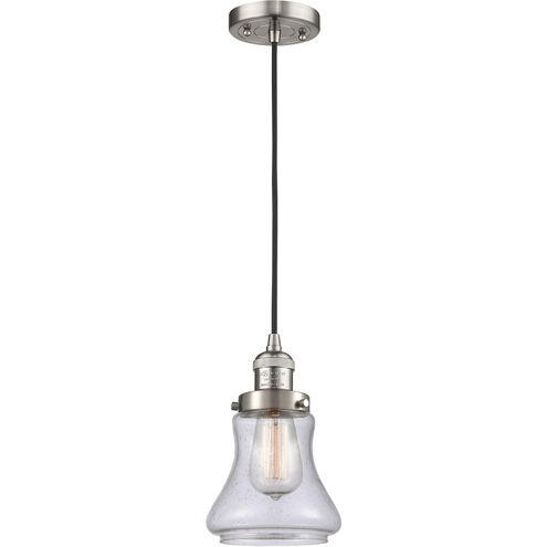 Franklin Restoration Bellmont LED 6 inch Brushed Satin Nickel Mini Pendant Ceiling Light in Seedy Glass, Franklin Restoration