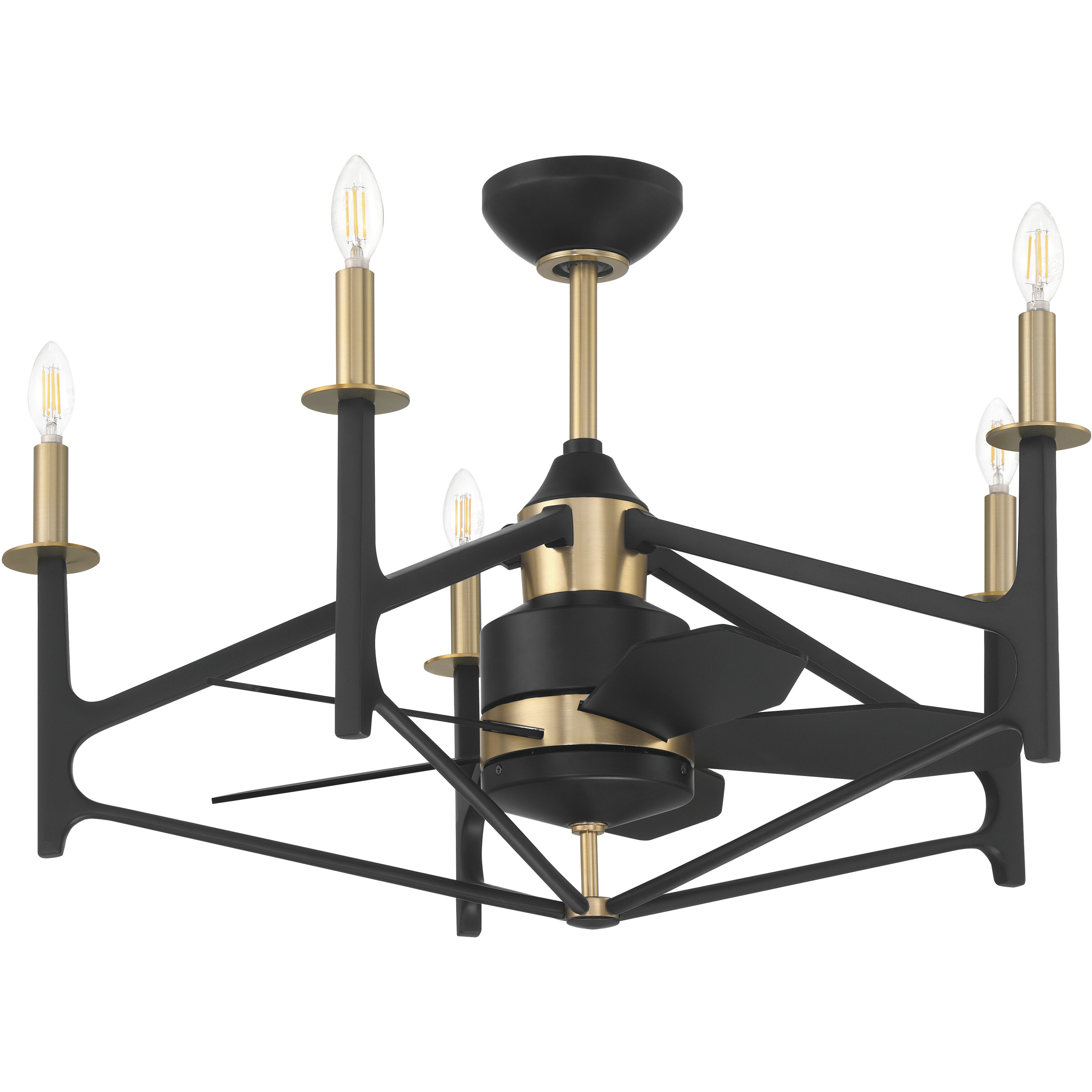 The Reserve 24 inch Flat Black/Satin Brass with Flat Black Blades Fan in Flat Black and Satin Brass