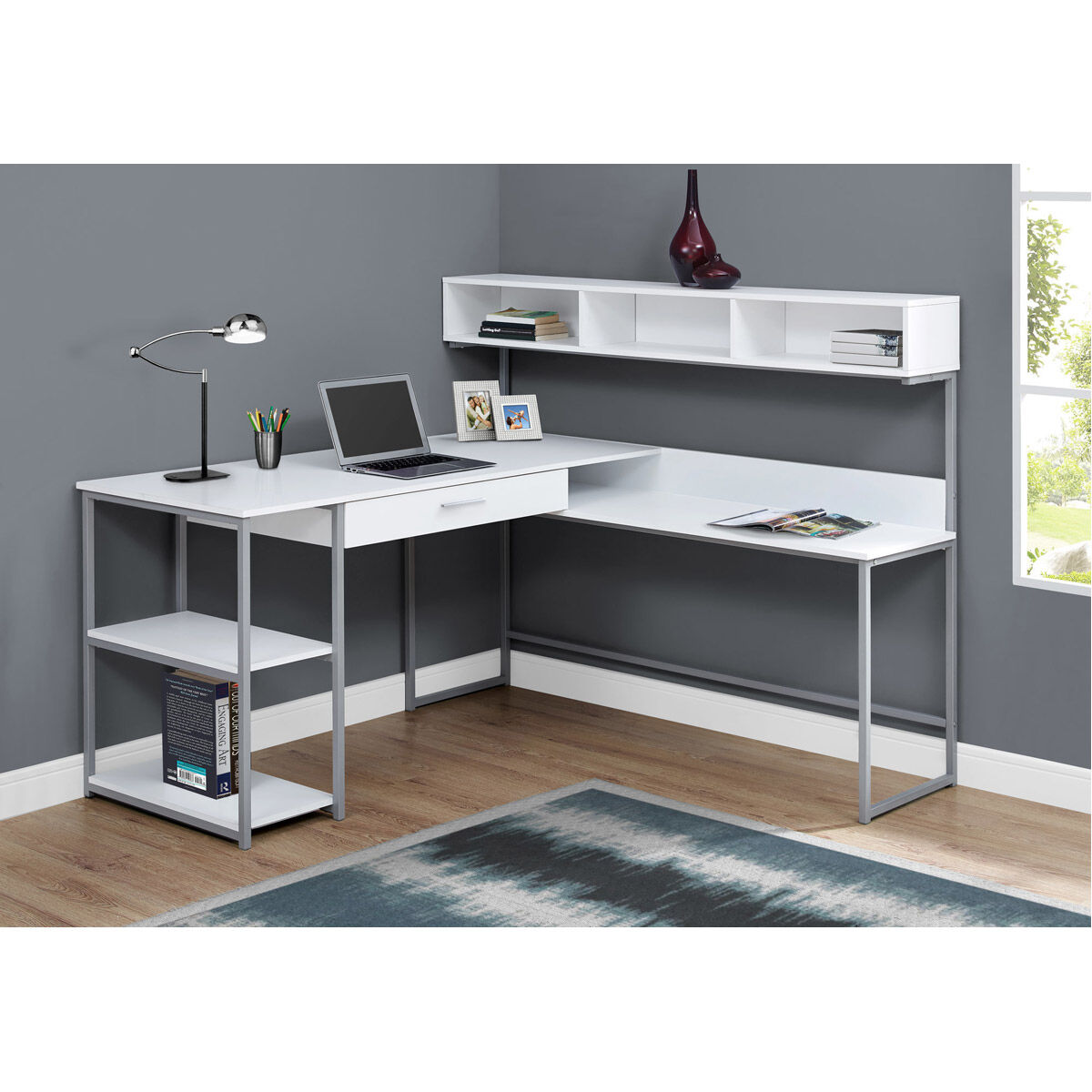 Decovio 15910 WS Lewisboro 59 X 59 inch White and Silver Computer Desk