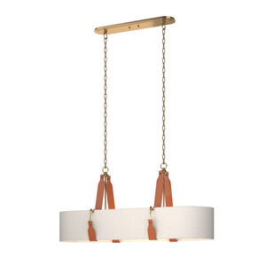 Saratoga 4 Light 46 inch Antique Brass Pendant Ceiling Light in Leather Chestnut, Flax, Oval