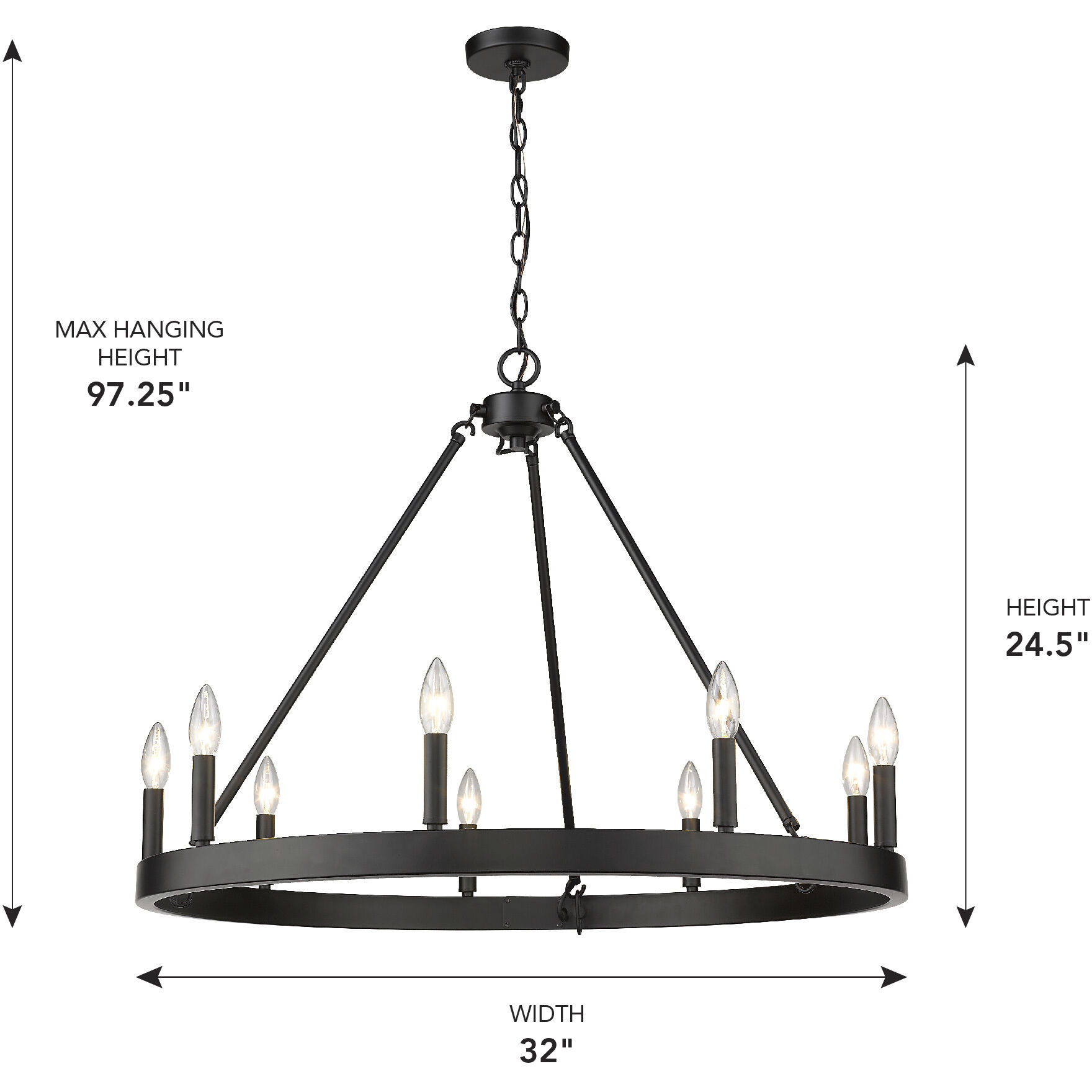 Alastair 9 Light 32 inch Matte Black Chandelier Ceiling Light