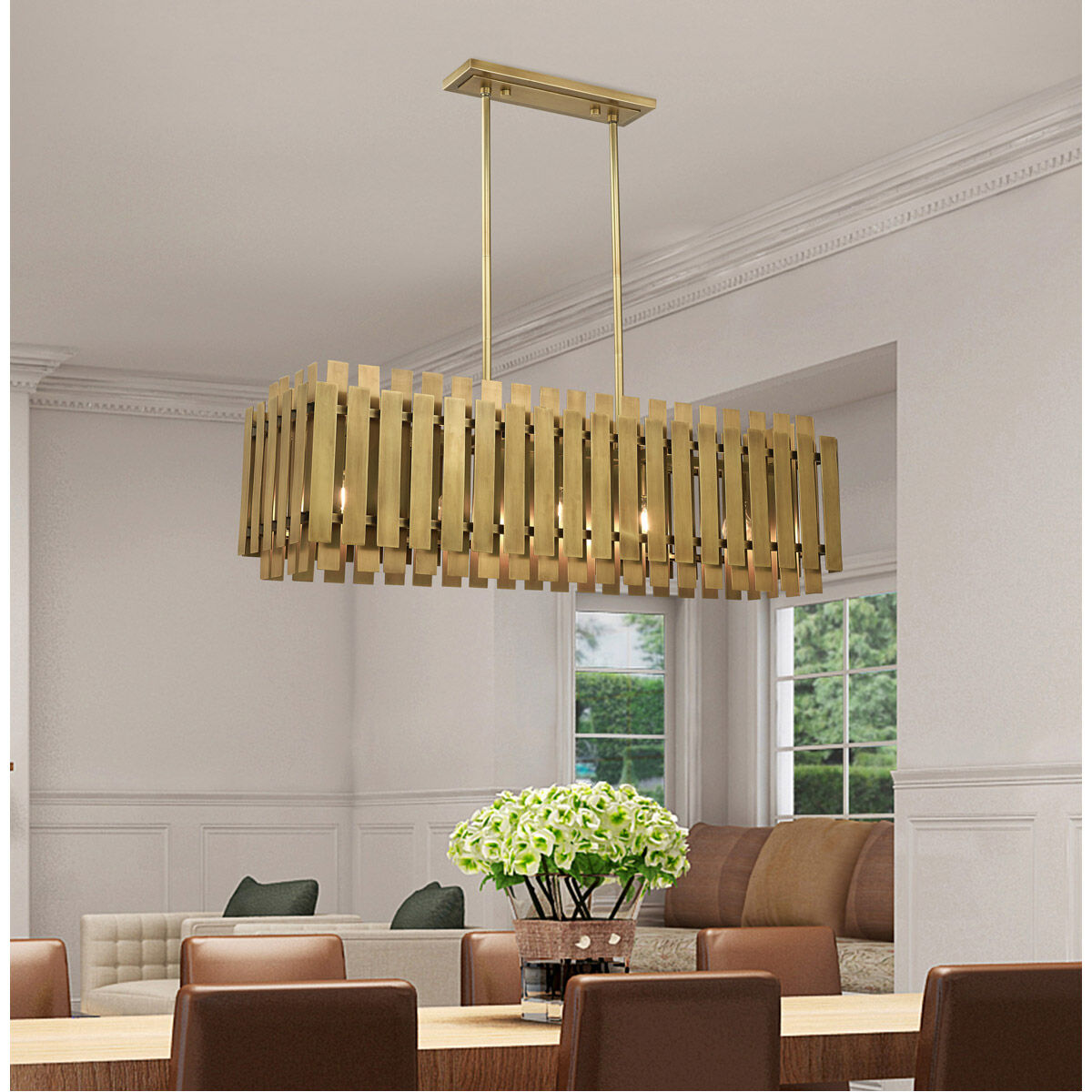 Greenwich 5 Light 42 inch Natural Brass Linear Chandelier Ceiling Light