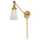 Soho Barclay 24 inch 100 watt Satin Brass Swing Arm Wall Sconce Wall Light in Clear Glass, Rubbed Brass, Double Swivel