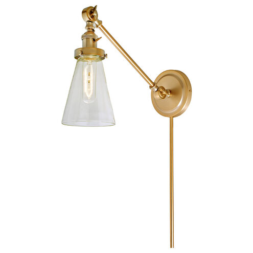 Soho Barclay 24 inch 100 watt Satin Brass Swing Arm Wall Sconce Wall Light in Clear Glass, Rubbed Brass, Double Swivel