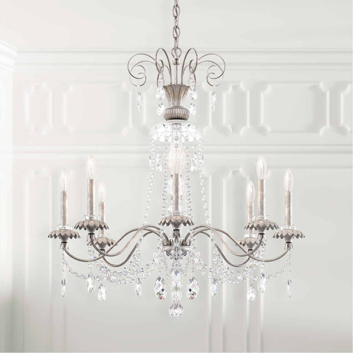 Helenia 8 Light 31.5 inch Antique Silver Chandelier Ceiling Light, Adjustable Height