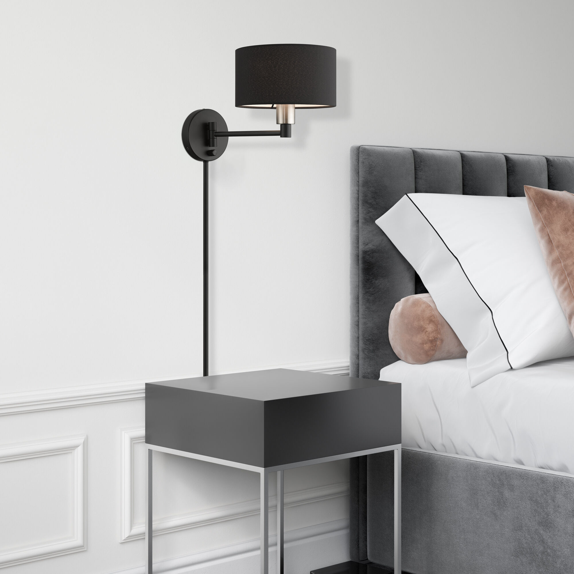 Bainbridge 14.75 inch 60.00 watt Black with Brushed Nickel Accents Swing Arm Wall Lamp Wall Light