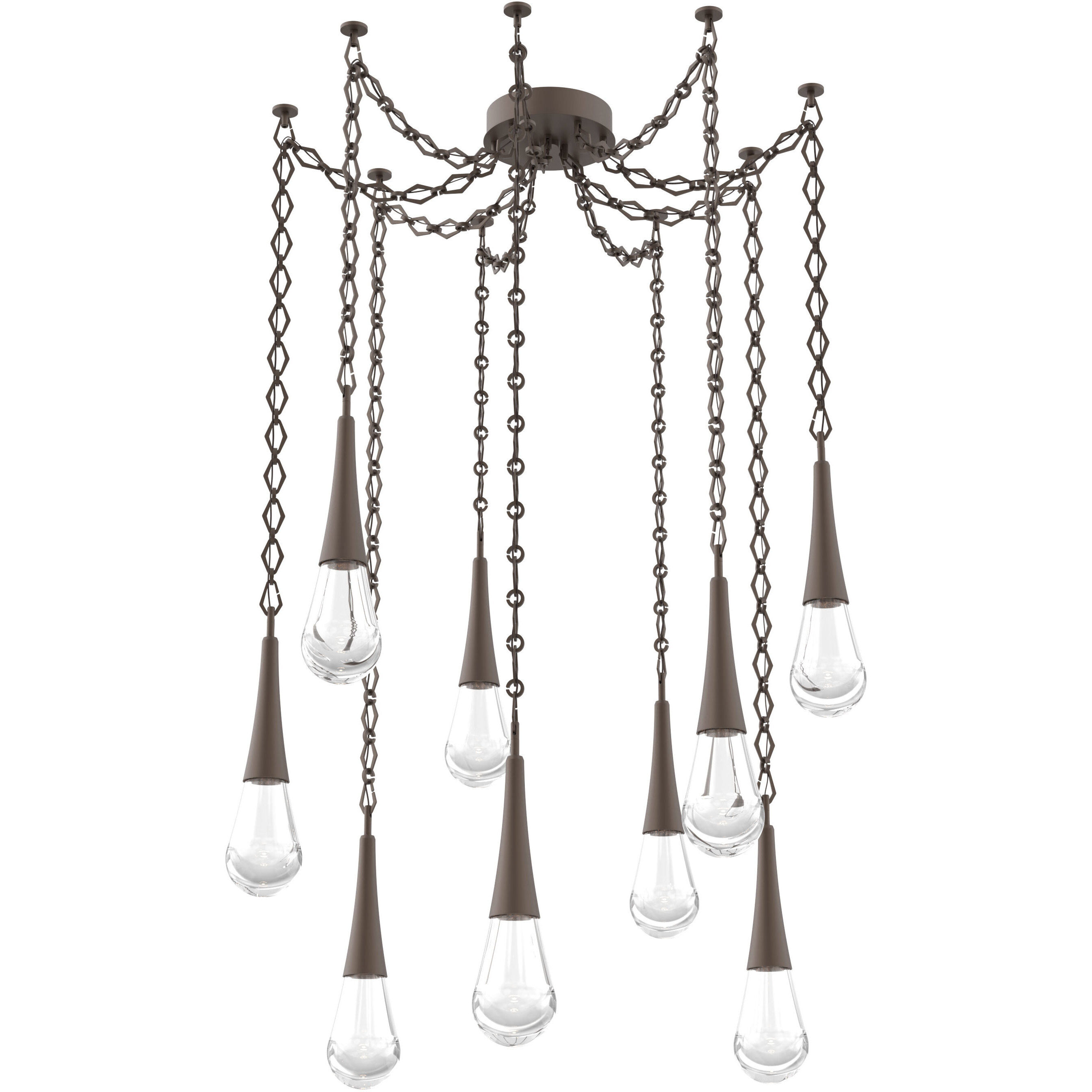 Raindrop LED 13.6 inch Flat Bronze Swag Multi-Pendant Ceiling Light in 3000K LED, Diamond Chain