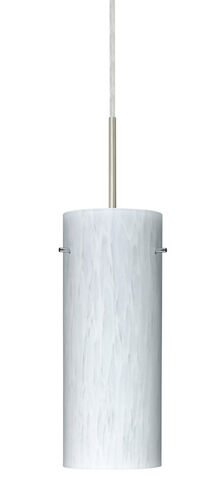 Stilo 1 Light Satin Nickel Pendant Ceiling Light in Carrera Glass, Halogen