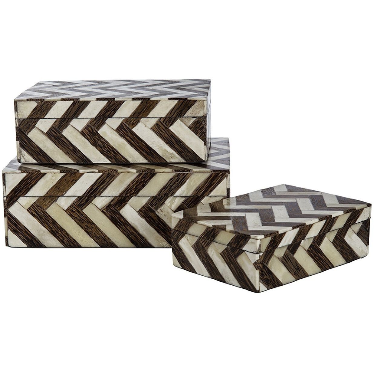Zig Zag 4 inch Brown/White Decorative Box