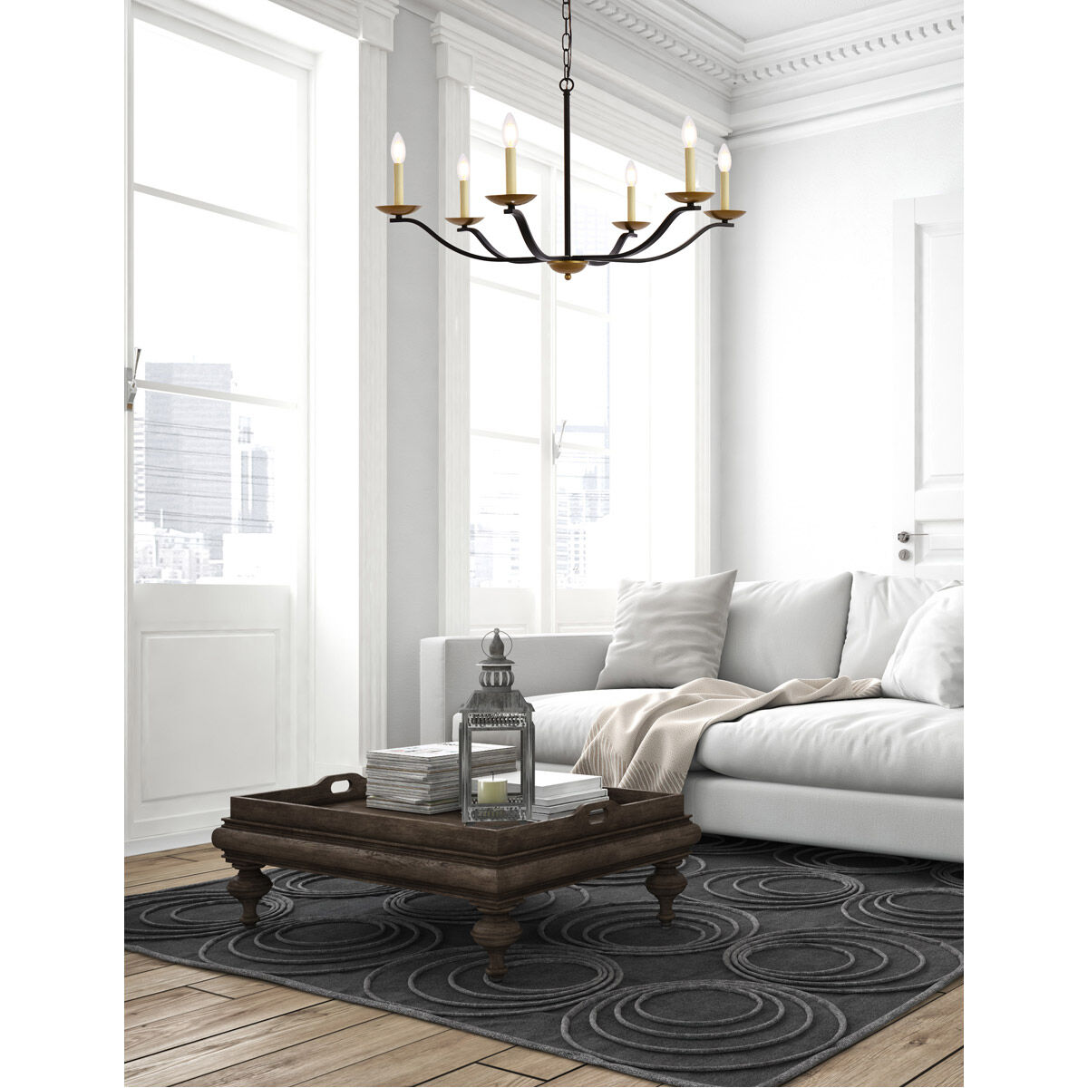 Trey 6 Light 36 inch Black and Brass Pendant Ceiling Light