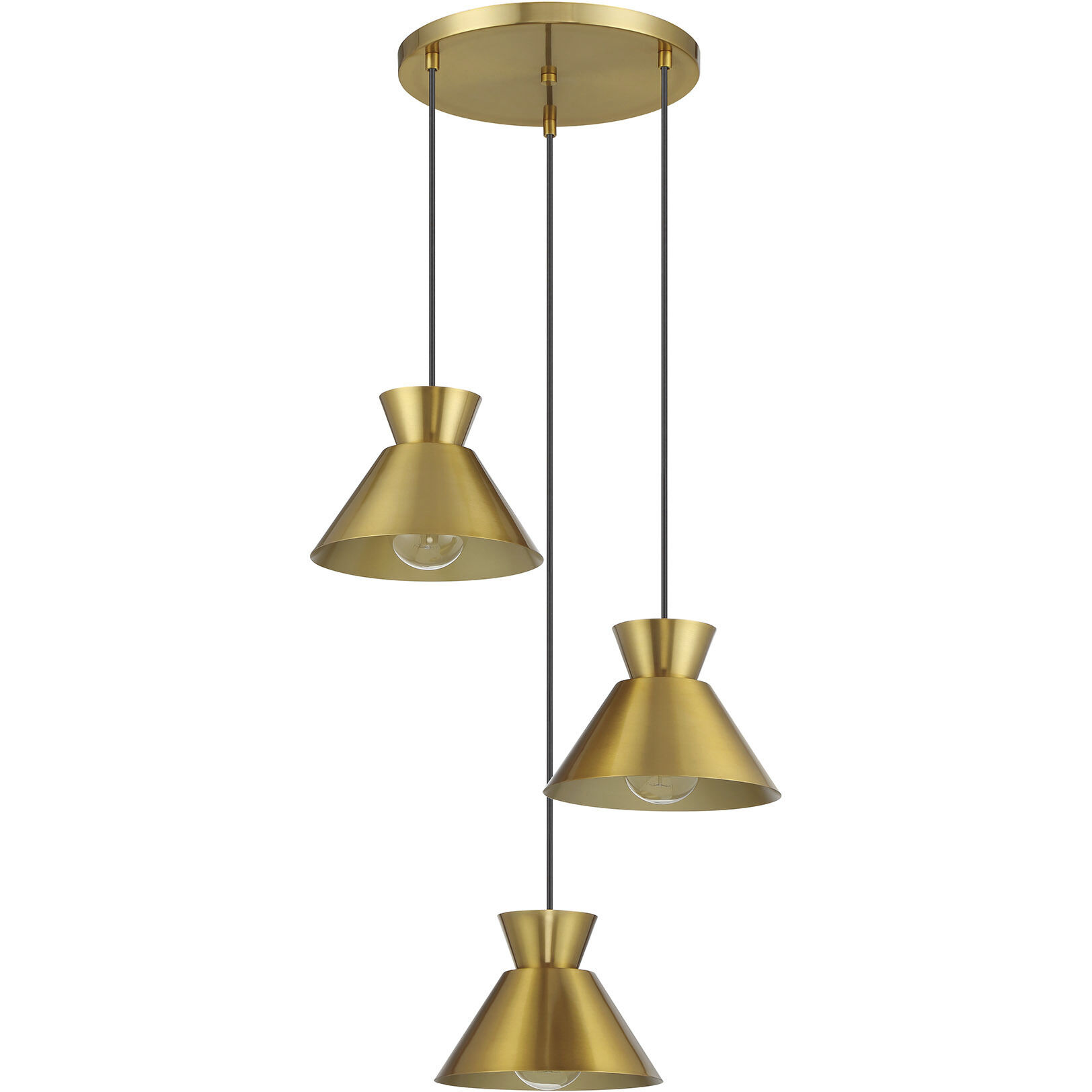 Mid-Century Modern 3 Light 19.5 inch Natural Brass Multi-Point Chandelier Ceiling Light