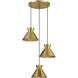 Mid-Century Modern 3 Light 19.5 inch Natural Brass Multi-Point Chandelier Ceiling Light