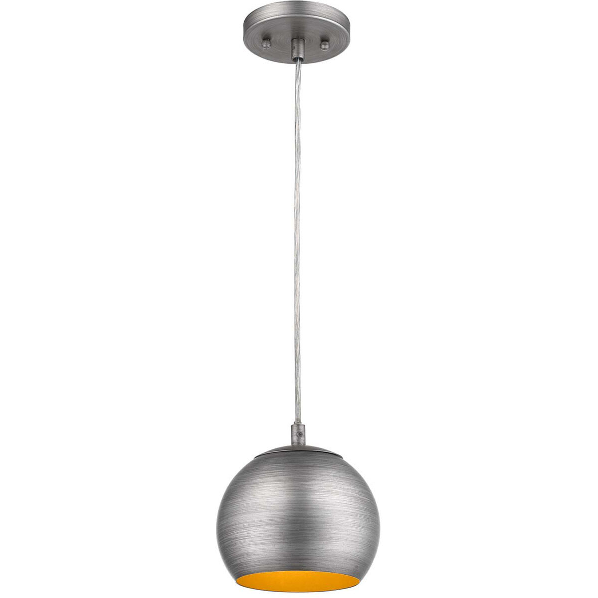 Latitude 1 Light 7 inch Hand Painted Weathered Pewter W/ Gold Interior Pendant/Semi-Flush Ceiling Light