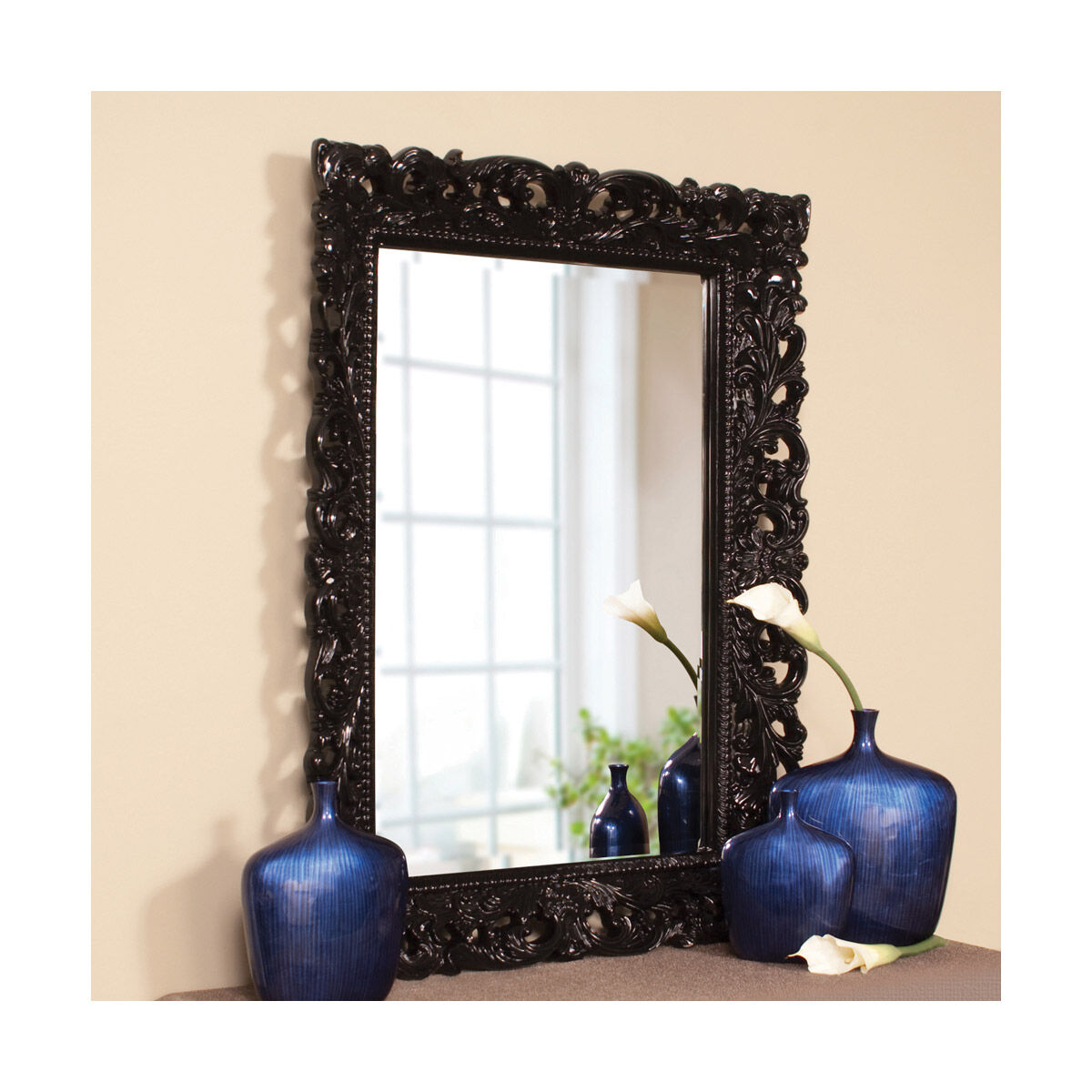 Barcelona 46 X 32 inch Glossy Black Wall Mirror