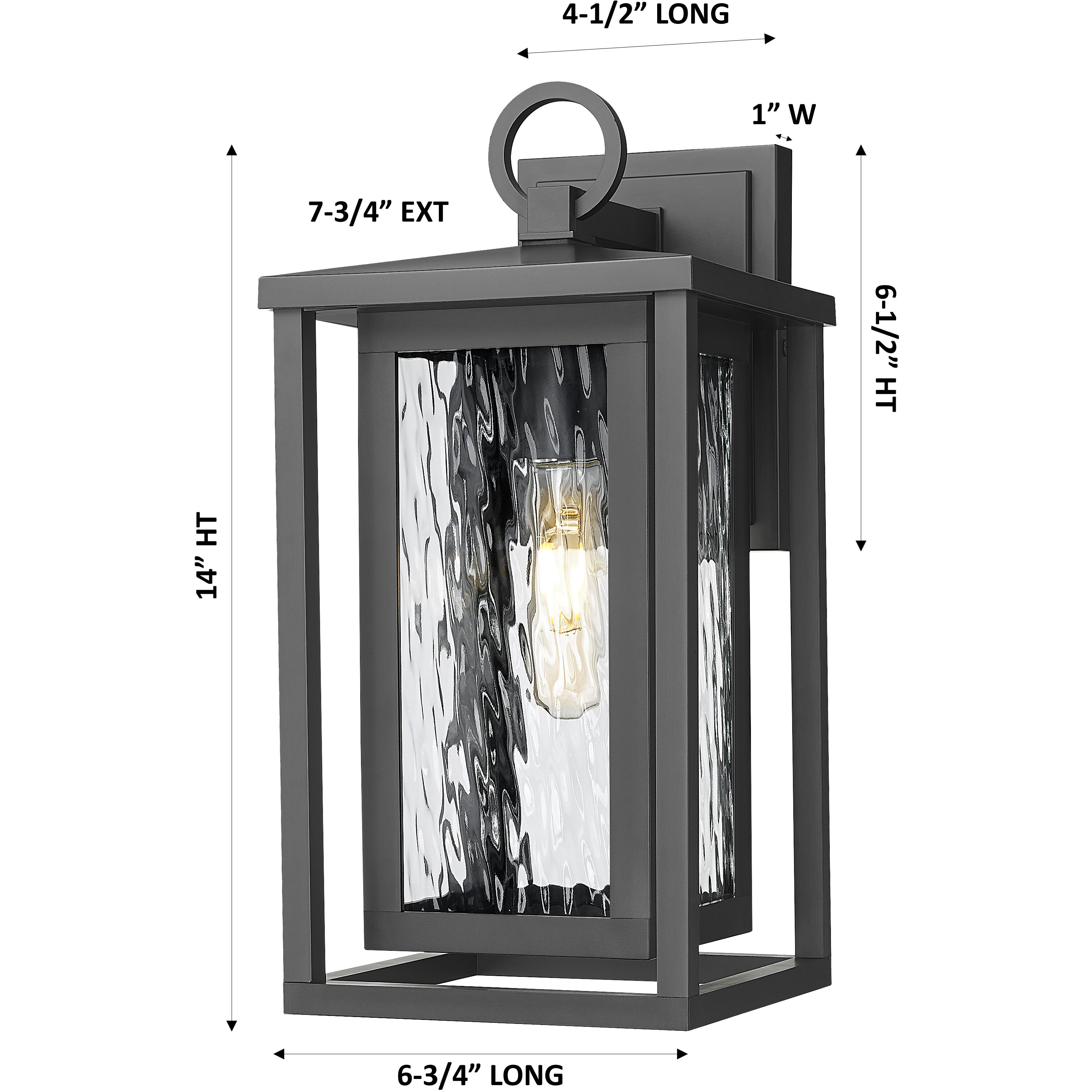 Ashland 1 Light 14 inch Matte Black Outdoor Sconce in Waterglass