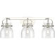 Pilaster II Bell 3 Light 26.5 inch Polished Nickel Bath Vanity Light Wall Light in Clear Glass