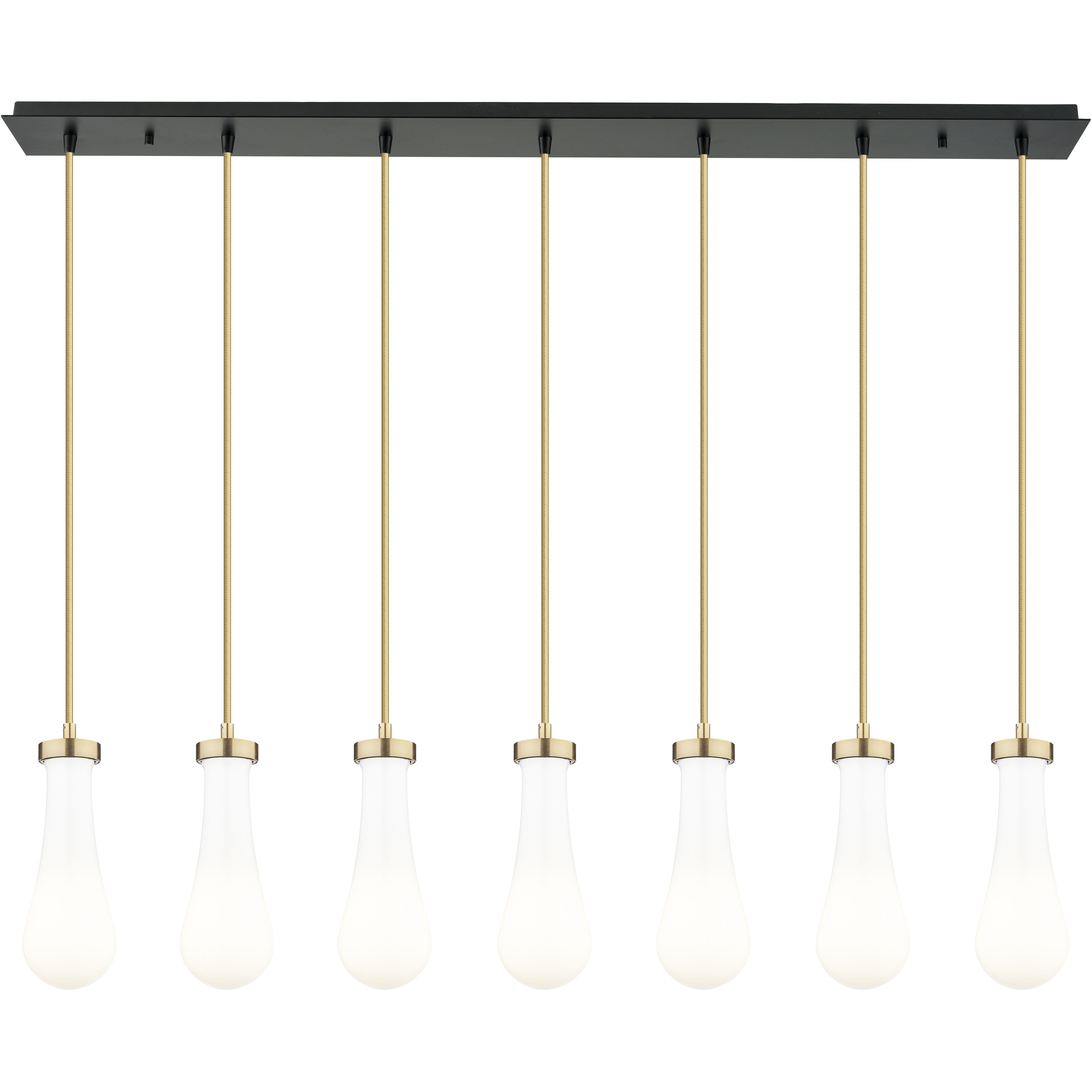 Owego 7 Light 47.5 inch Champagne Bronze Linear Pendant Ceiling Light in Gloss White Glass