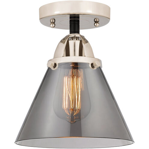 Nouveau 2 Large Cone 1 Light 8 inch Black Polished Nickel Semi-Flush Mount Ceiling Light in Plated Smoke Glass