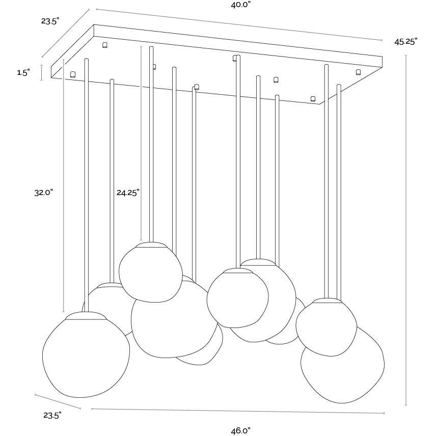 Dionis 10 Light 46 inch Brushed Gold with Smoked Chandelier Ceiling Light, Rectangular