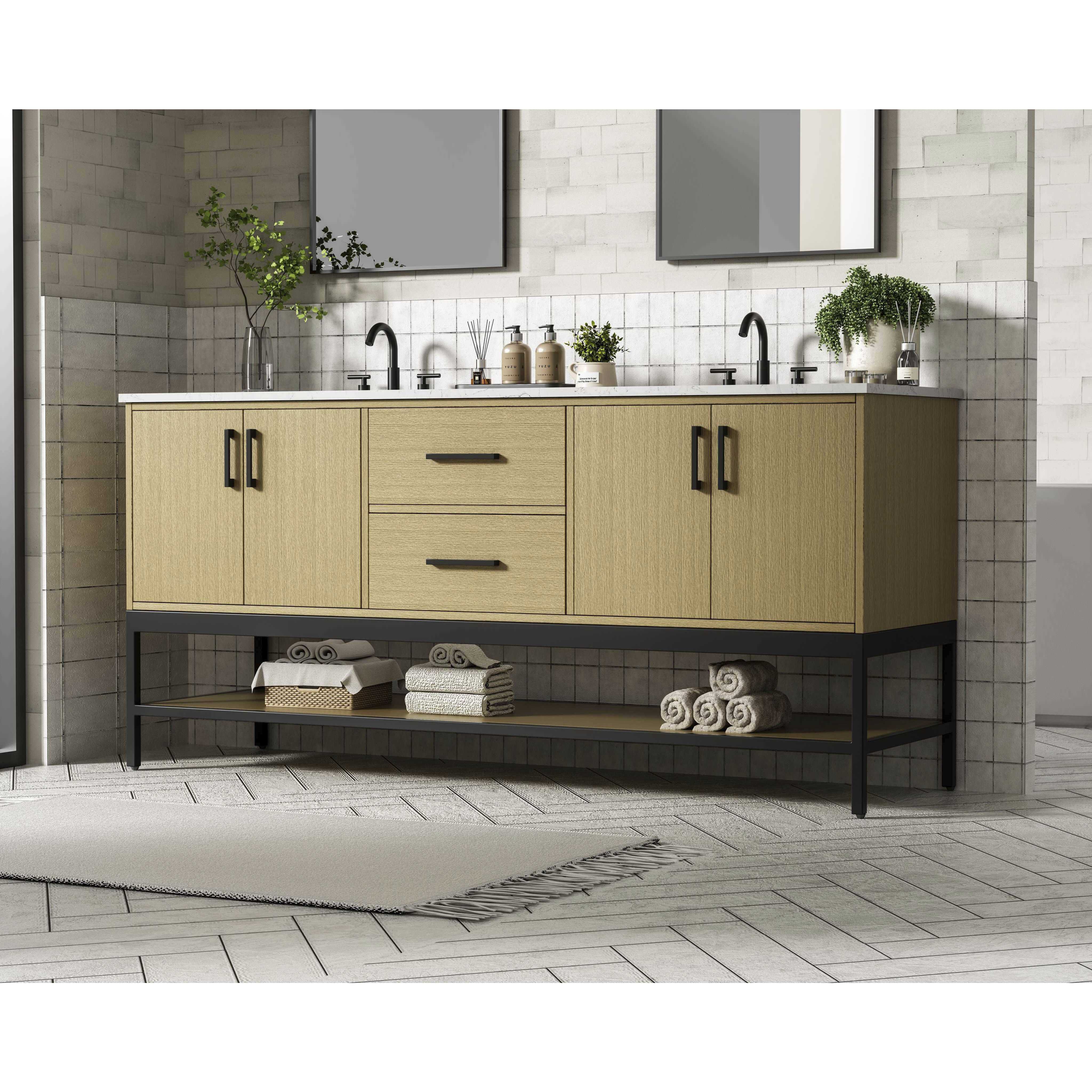 Lennox 72 X 34 inch Honey Brown Bathroom Vanity Cabinet