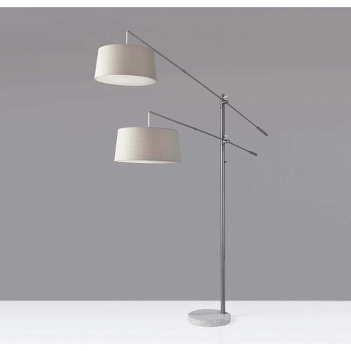 Manhattan 78 inch 150.00 watt Brushed Steel and White Marble Two-Arm Arc Floor Lamp Portable Light
