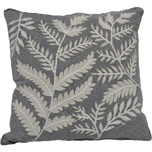 Embroidered Fern 20 X 5 inch Gray with Off White Accent Pillow