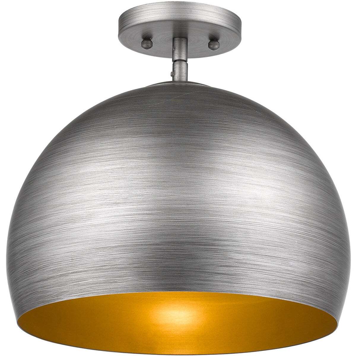 Latitude 1 Light 14 inch Hand Painted Weathered Pewter W/ Gold Interior Pendant/Semi-Flush Ceiling Light