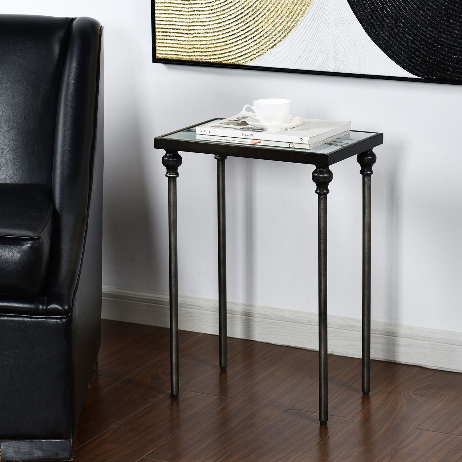 Austin Allen James 24 X 17 inch Black and White and Gun Metal Side Table