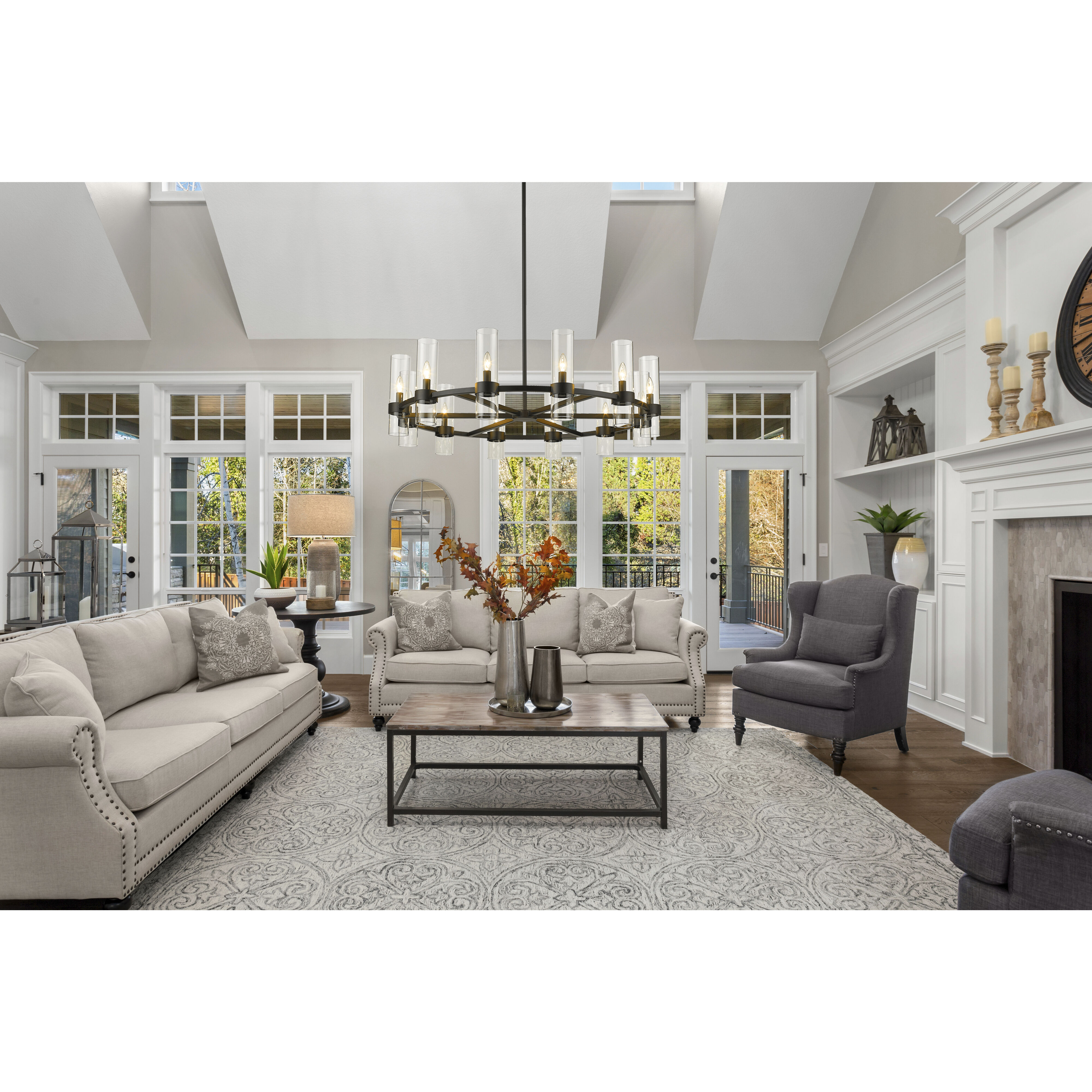 Datus 12 Light 43.5 inch Matte Black Chandelier Ceiling Light in Heritage Brass