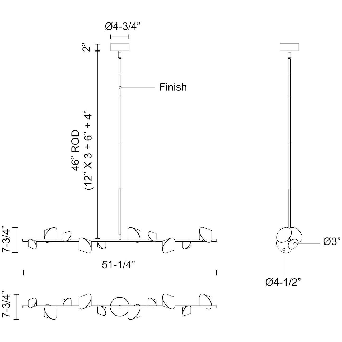 Geode LED 51.25 inch Black Linear Pendant Ceiling Light