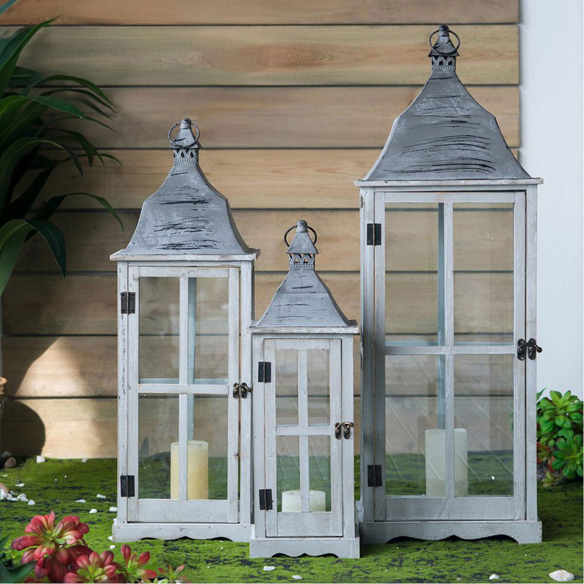 Window 12.6 inch Gray Lantern, Set of 3
