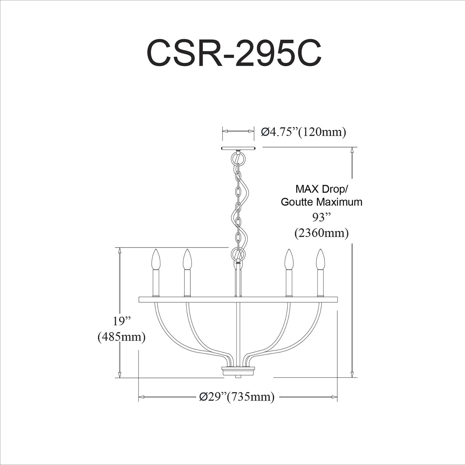 Cesar 5 Light 29 inch Matte Black Chandelier Ceiling Light